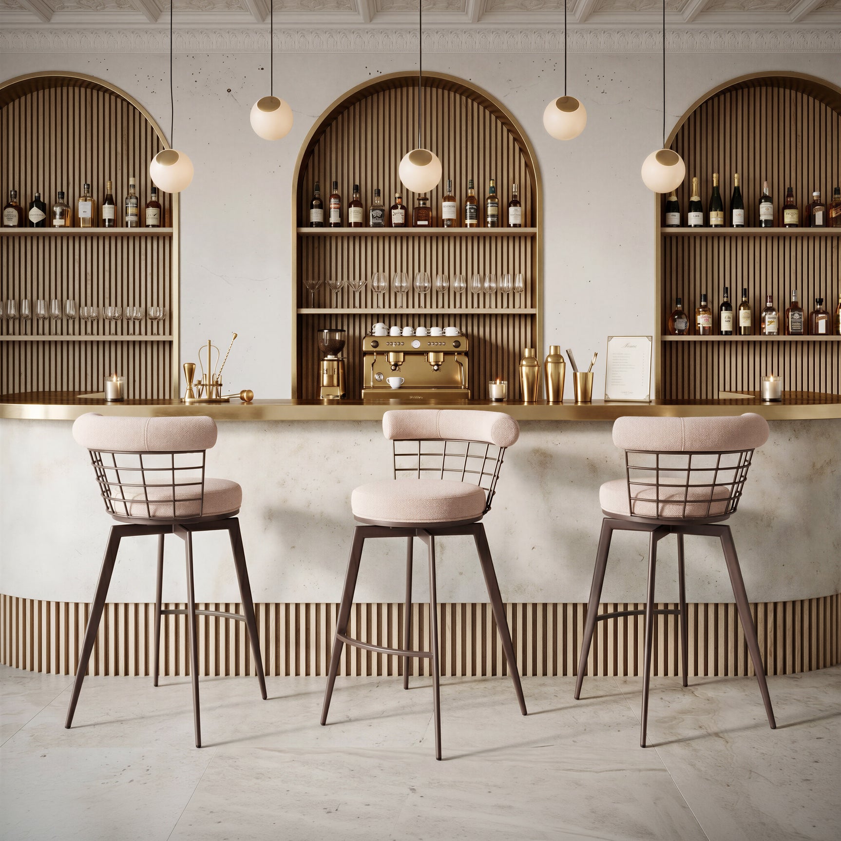Saku Beige & Brown Swivel Barstool