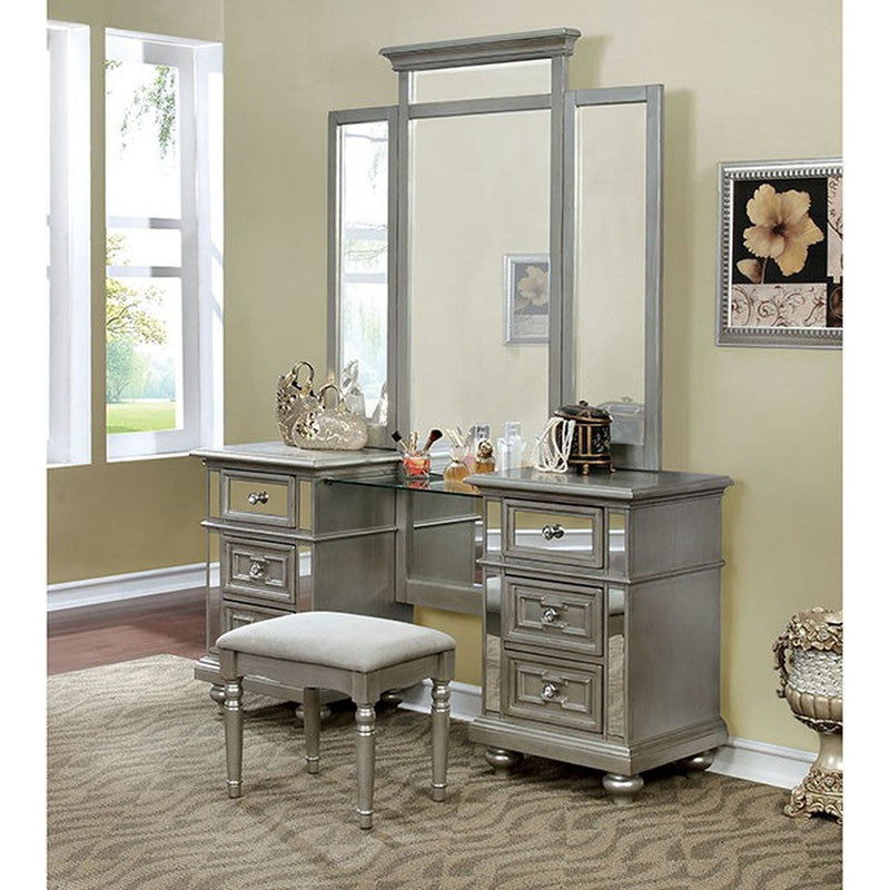 Salamanca Silver Vanity W/ Stool - Ornate Home