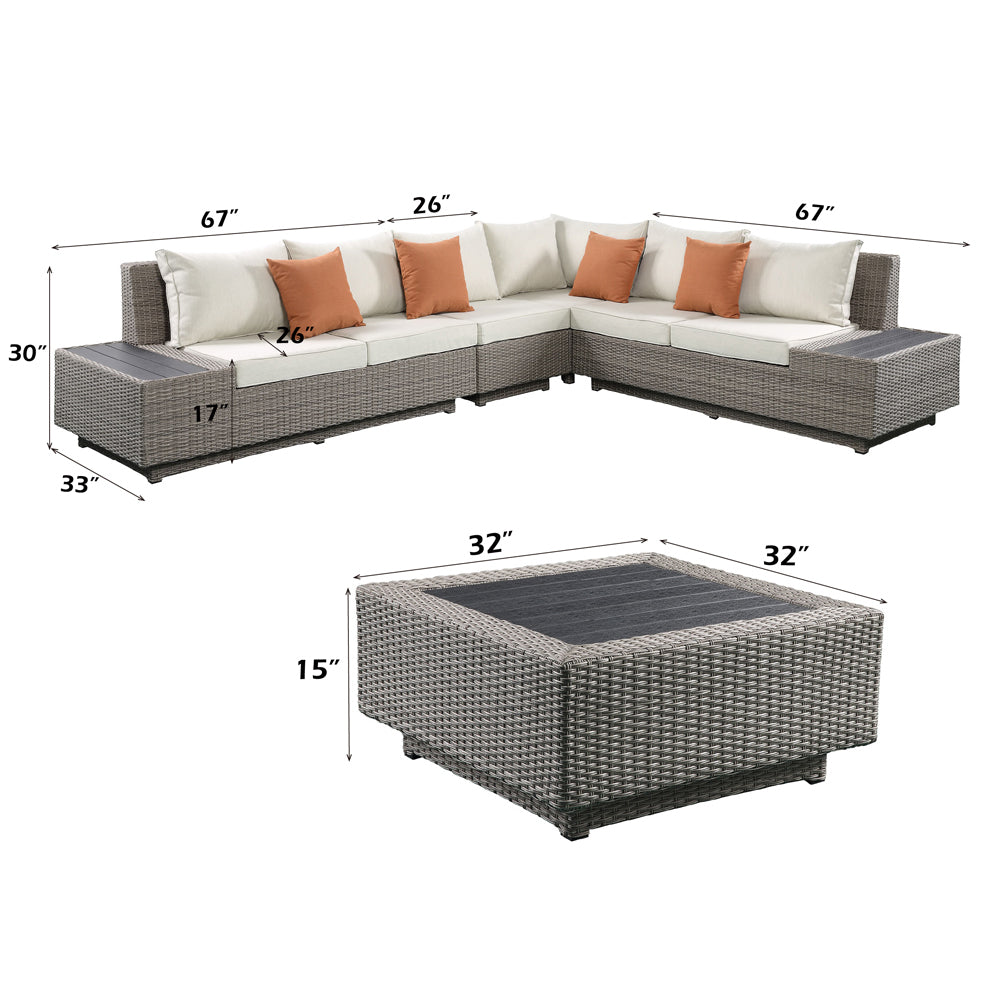 Salena Beige/Gray Patio Sectional w/ Cocktail Table - Ornate Home