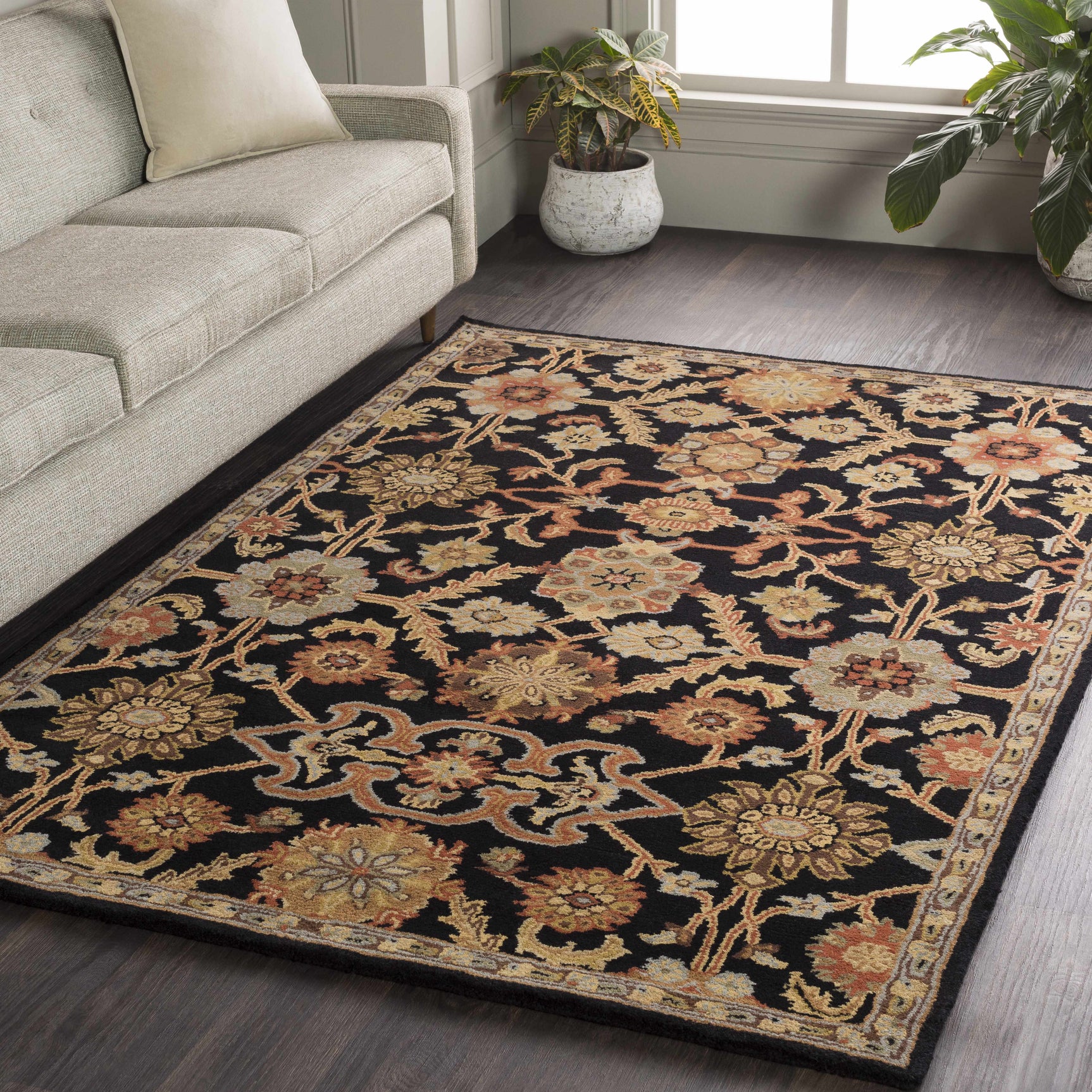Salix Hand Tufted Black Wool Rug - Ornate Home