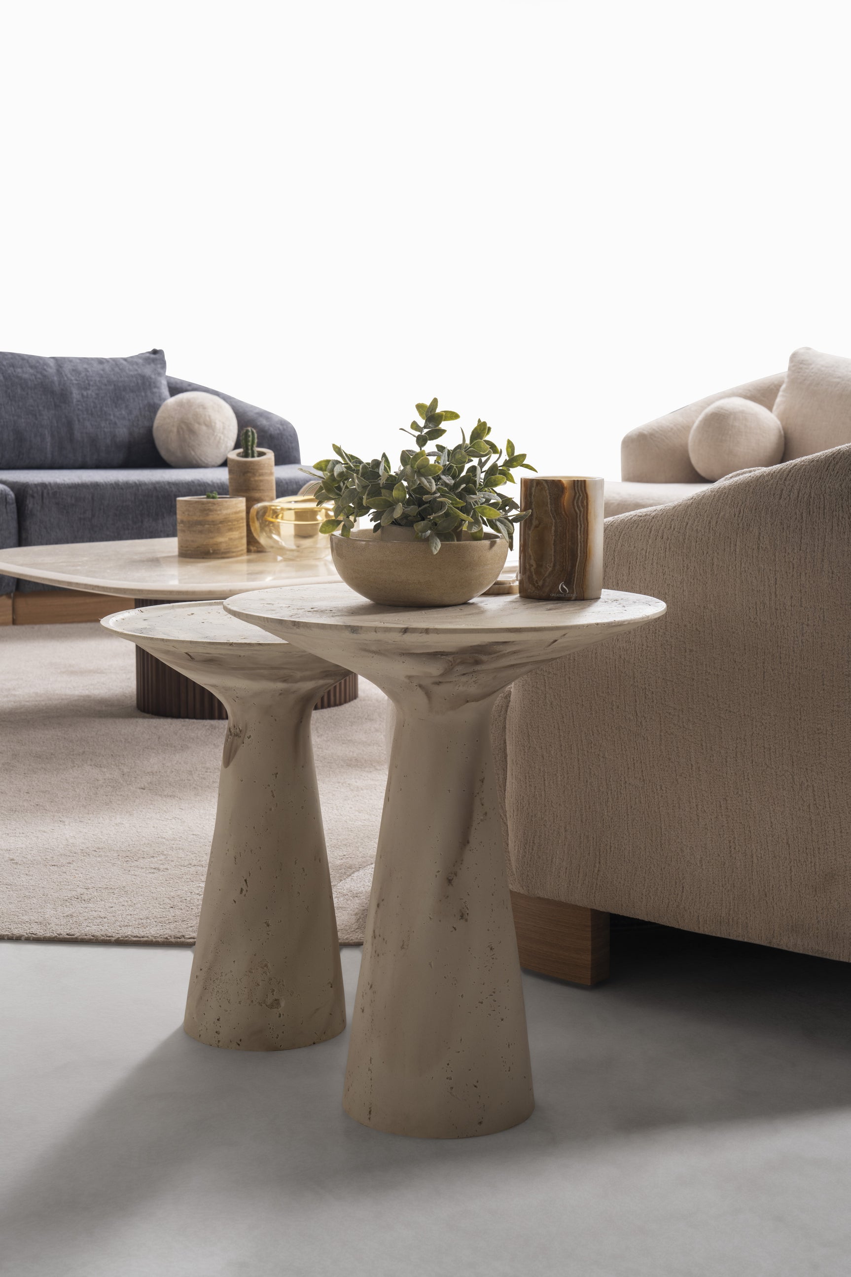 Salton Travertine Nesting Occasional Table (Set of 2) - Ornate Home