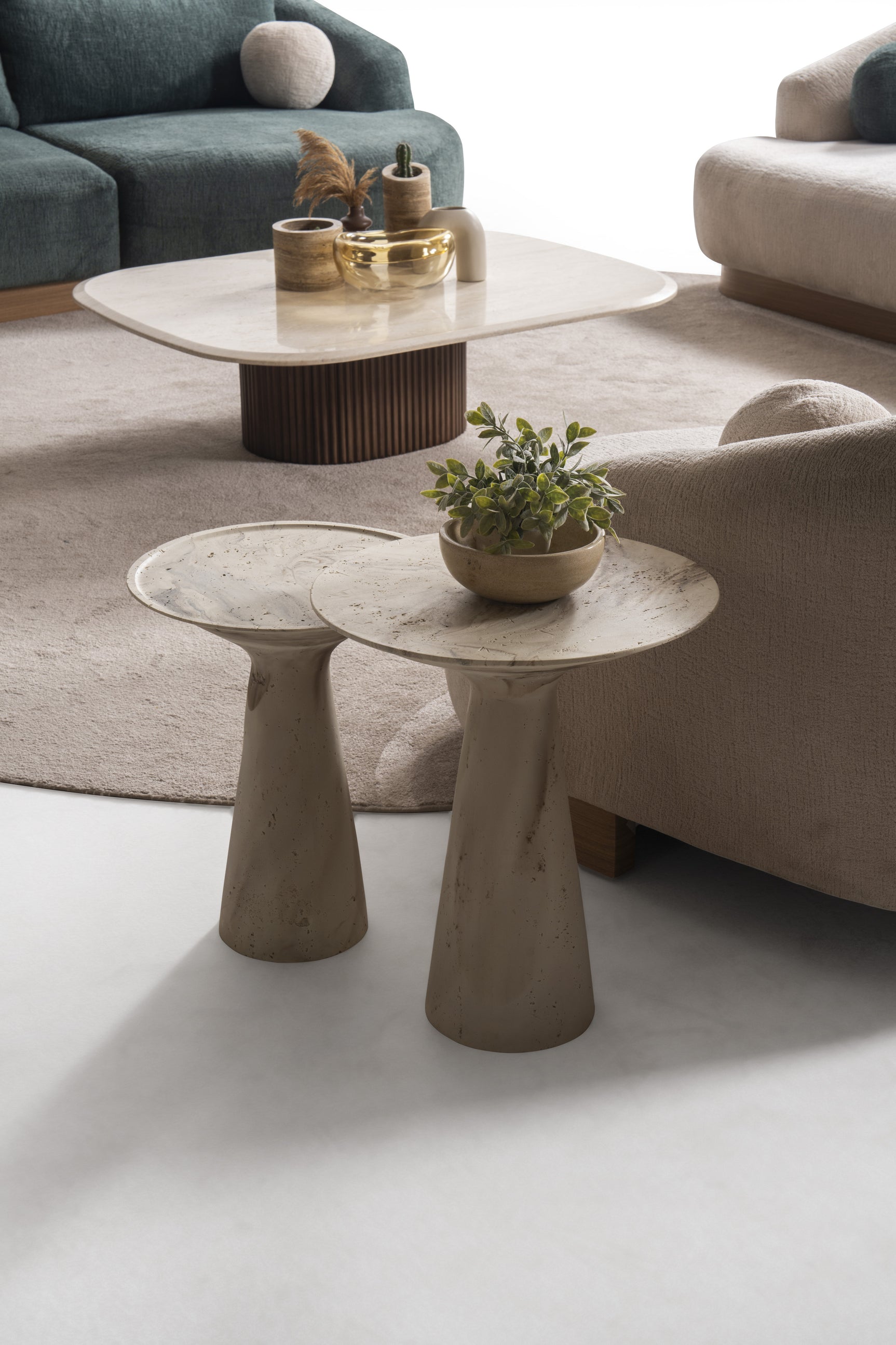 Salton Travertine Nesting Occasional Table (Set of 2) - Ornate Home