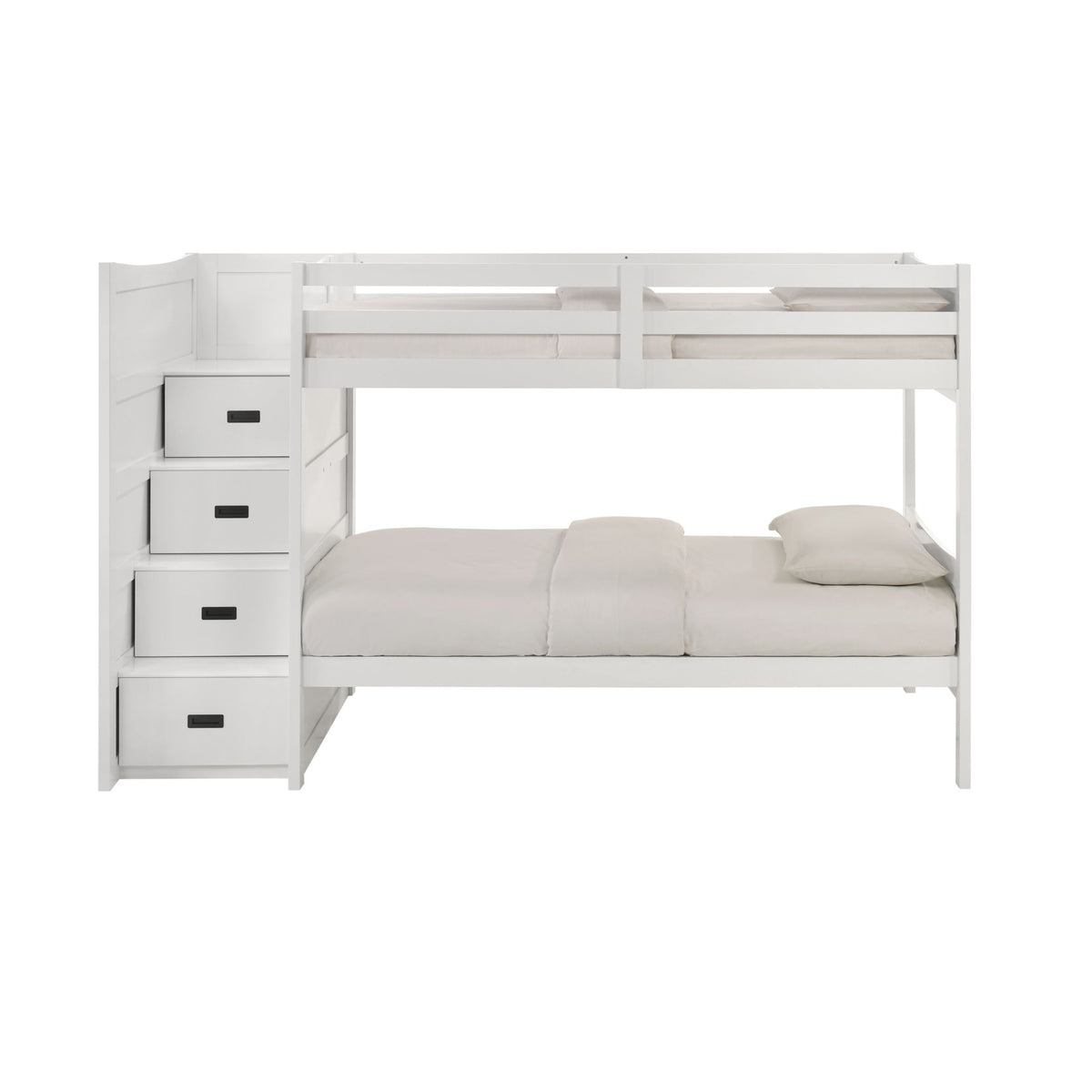Sami White Over Twin Step Bunk Bed with Left HB - Ornate Home