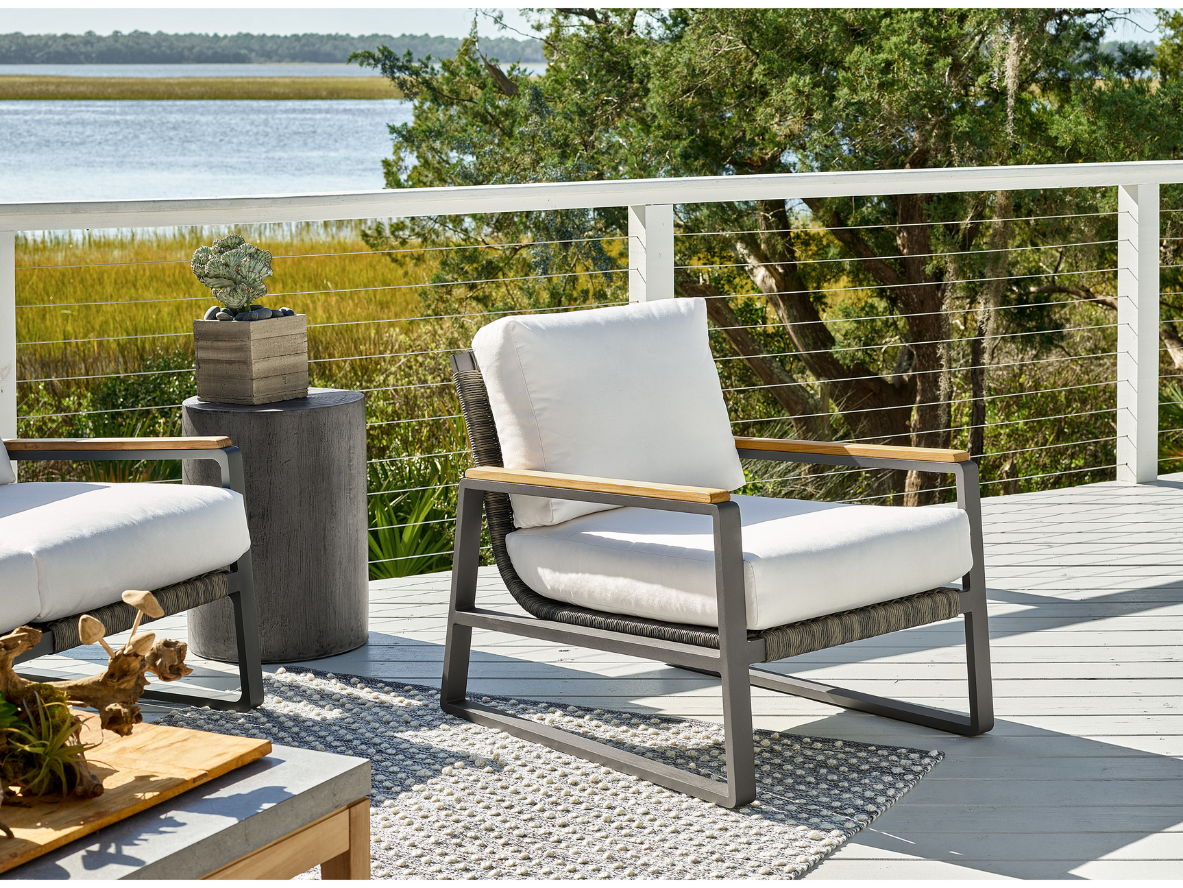 San Clemente Natural Teak/Carbon Aluminum/Brindle Wicker Lounge Chair - Ornate Home