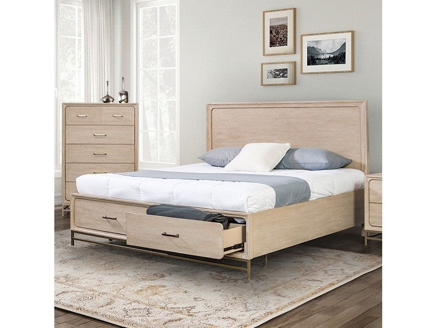 Sandnes Light Oak Queen Bed w/ FB Storage - Ornate Home