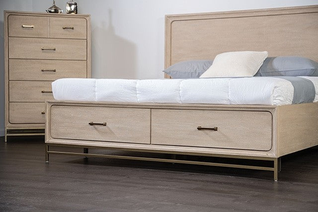 Sandnes Light Oak Queen Bed w/ FB Storage - Ornate Home