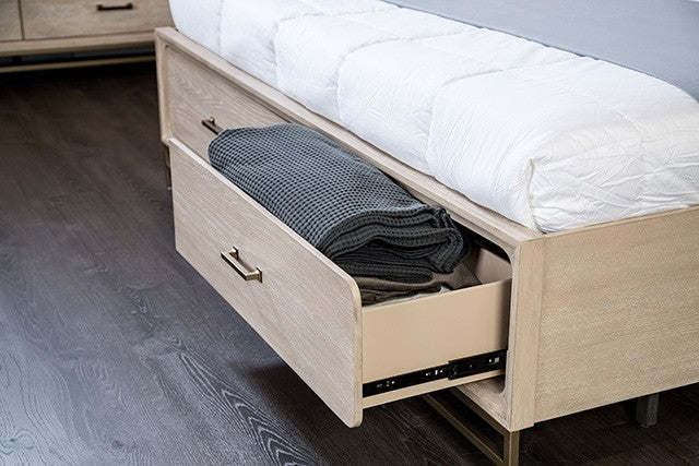 Sandnes Light Oak Queen Bed w/ FB Storage - Ornate Home