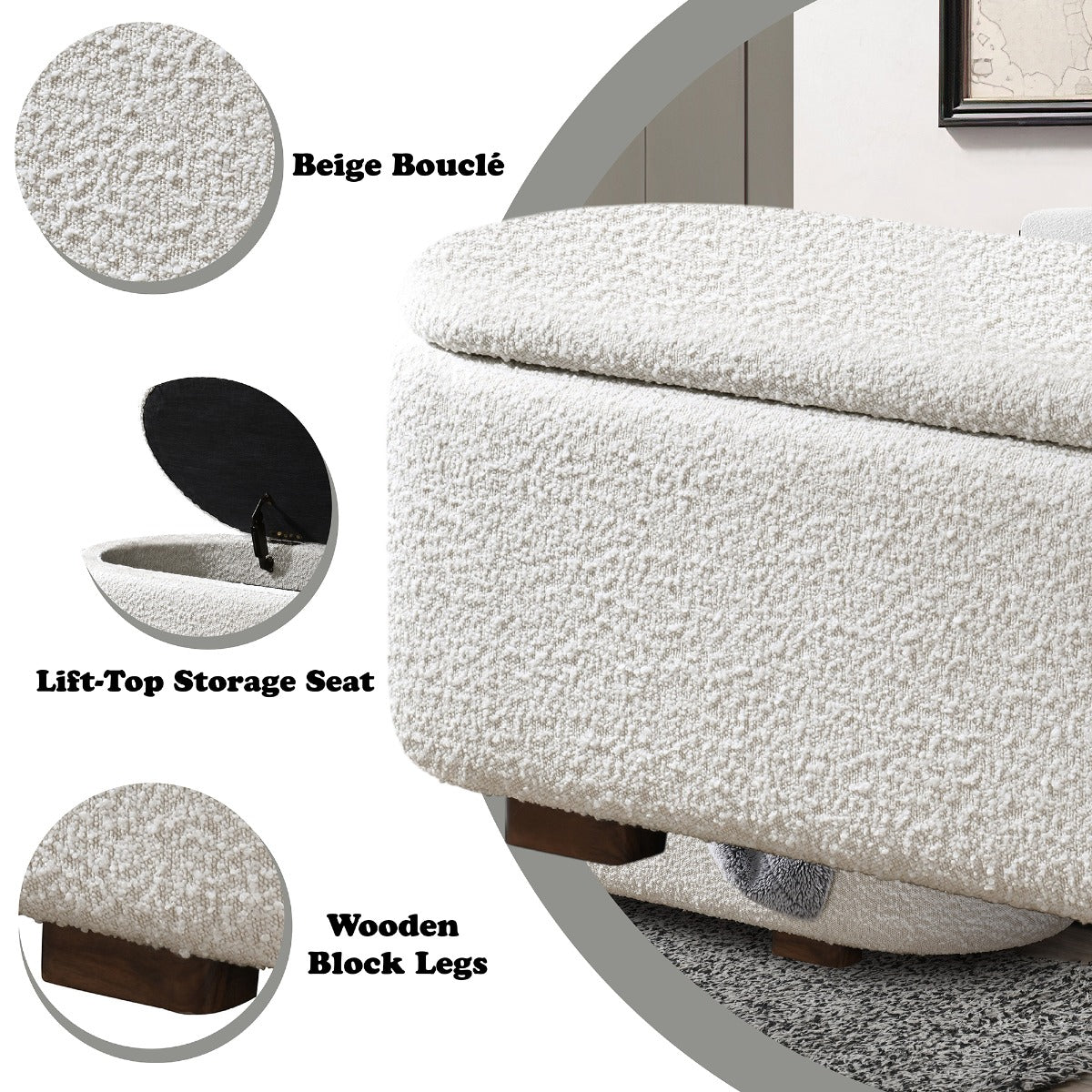 Sandro Beige/Walnut Bench w/Storage - Ornate Home