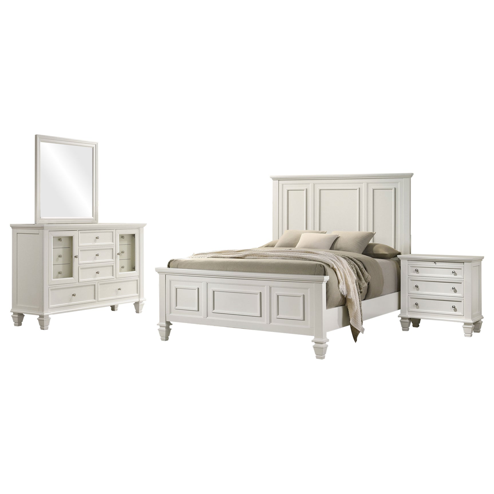 Sandy Beach Cream White 4-piece California King Bedroom Set - Ornate Home