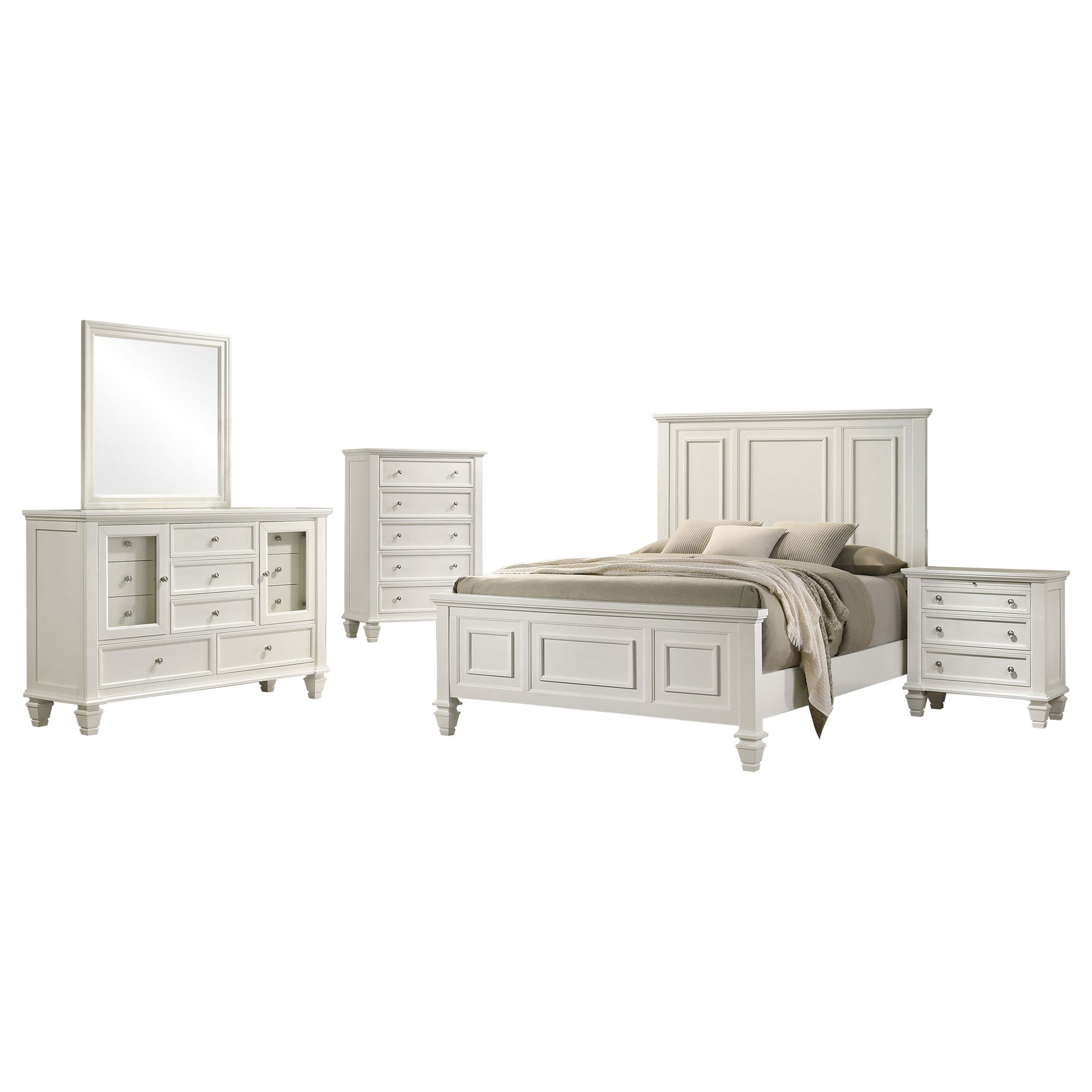 Sandy Beach Cream White 5-piece California King Bedroom Set - Ornate Home