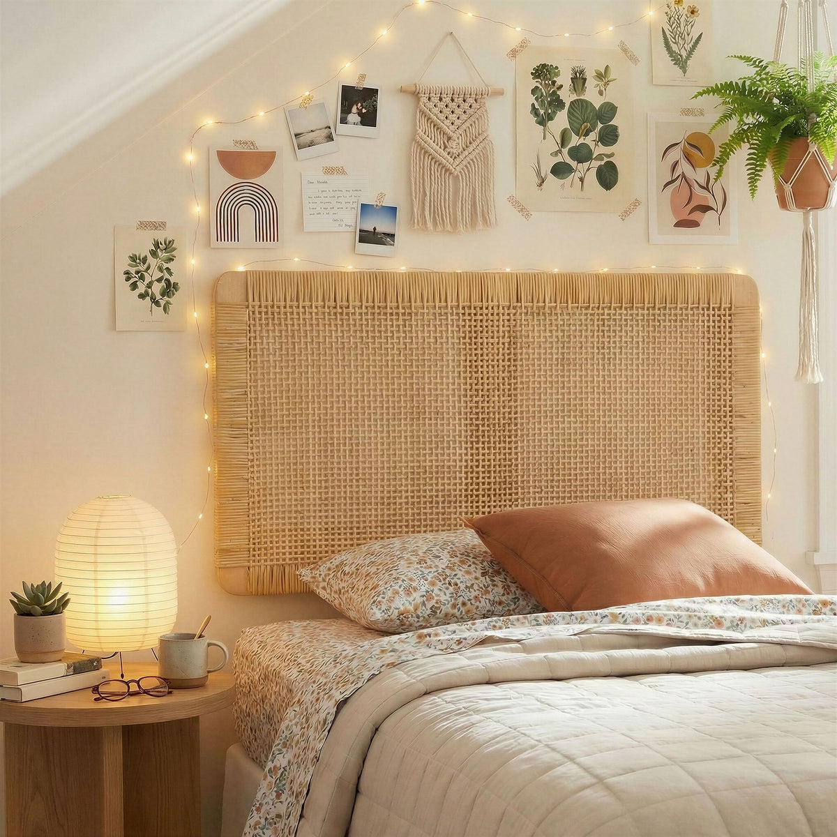 Sandy Natural Wall Mounted Wood and Rattan Twin Size Headboard - Ornate Home