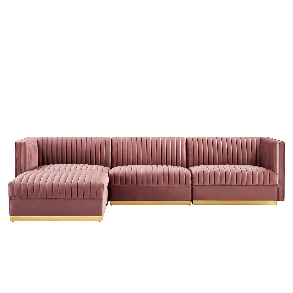 Sanguine Dusty Rose 4-Piece Channel Tufted Performance Velvet Modular Sectional Sofa - Ornate Home