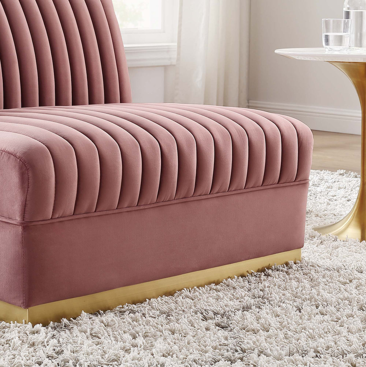 Sanguine Dusty Rose Channel Tufted Performance Velvet Modular Sectional Sofa Armless Chair - Ornate Home