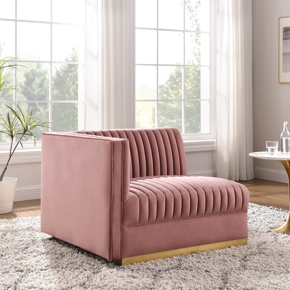 Sanguine Dusty Rose Channel Tufted Performance Velvet Modular Sectional Sofa Left-Arm Chair - Ornate Home