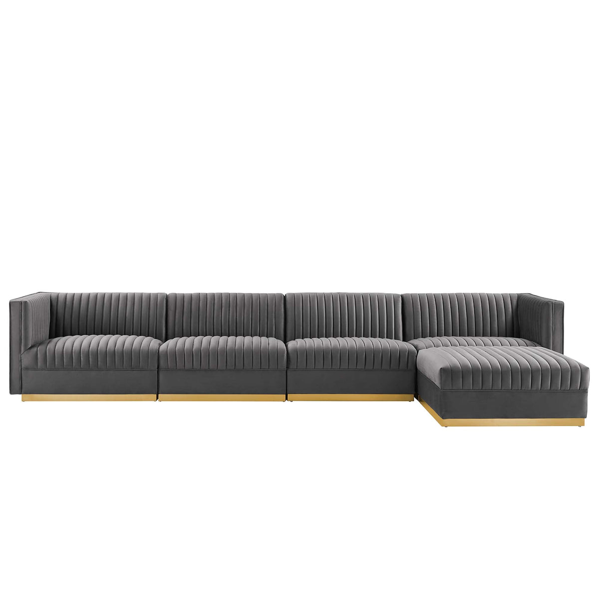 Sanguine Gray 5-Piece Channel Tufted Performance Velvet Modular Sectional Sofa - Ornate Home