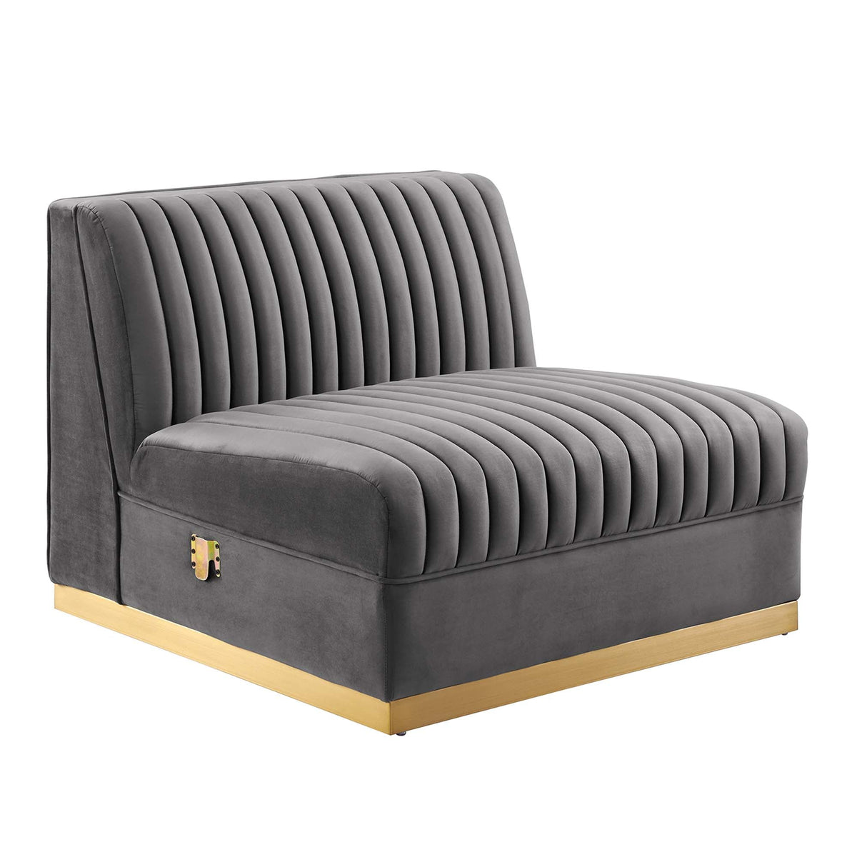 Sanguine Gray Channel Tufted Performance Velvet Modular Sectional Sofa Armless Chair - Ornate Home