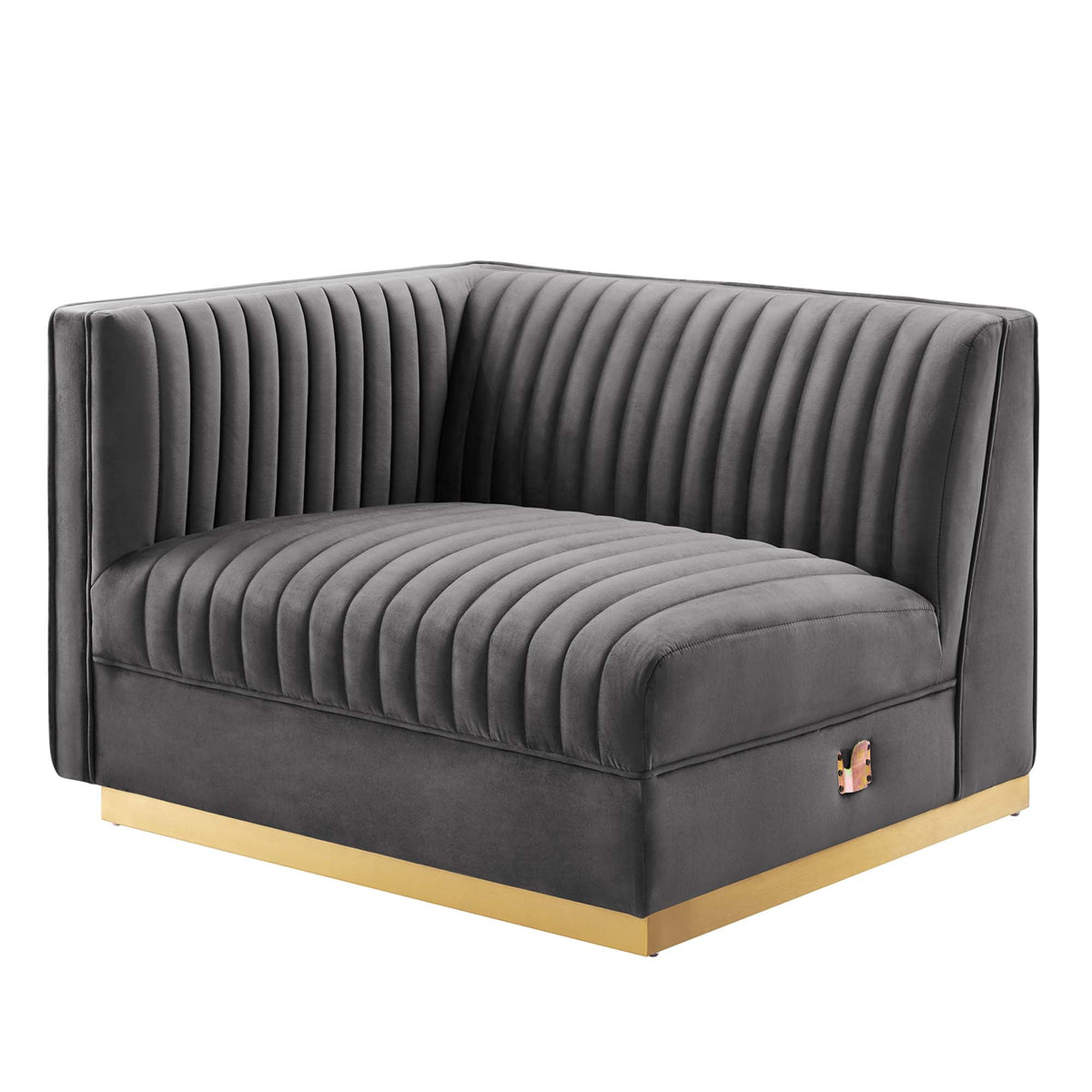 Sanguine Gray Channel Tufted Performance Velvet Modular Sectional Sofa Left-Arm Chair - Ornate Home