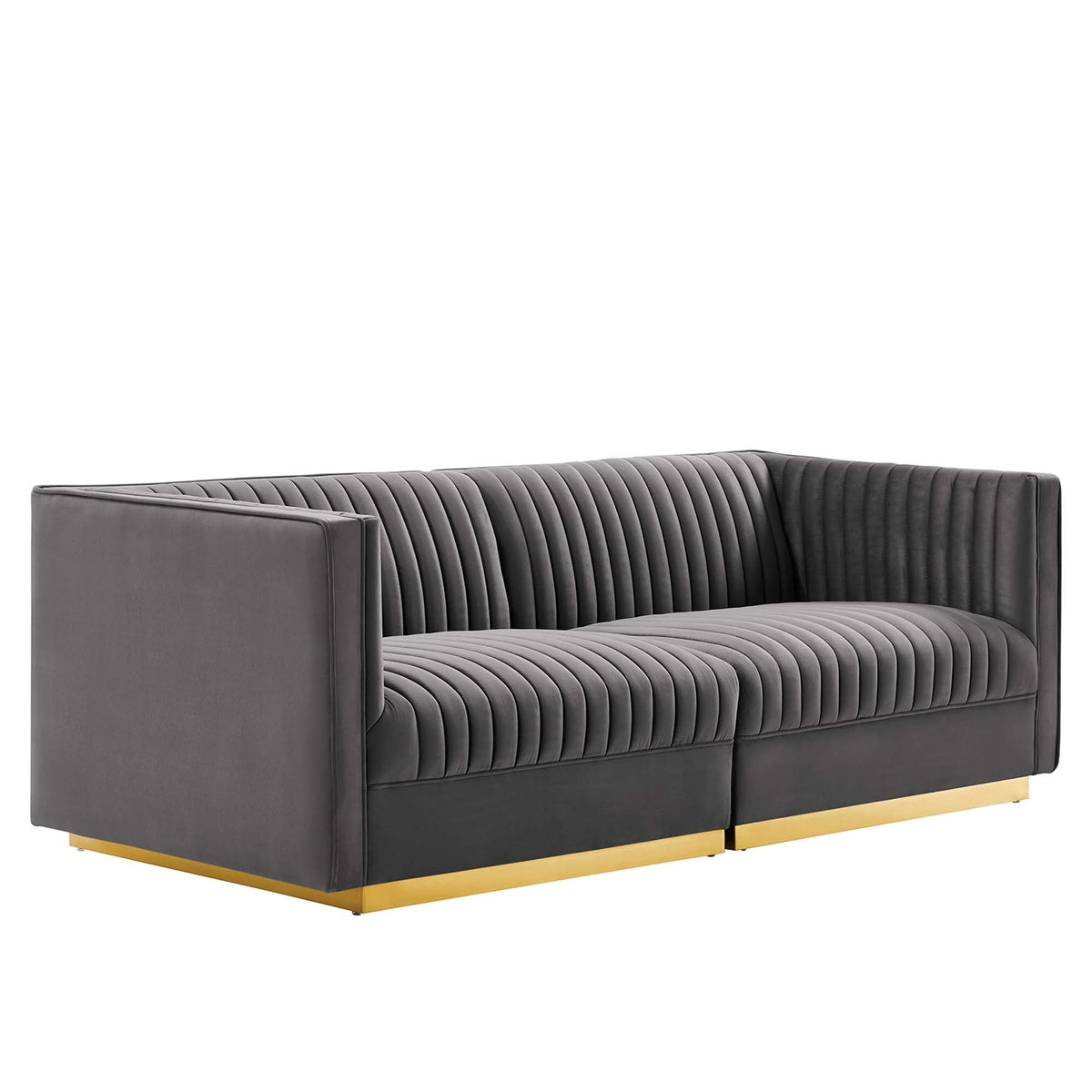 Sanguine Gray Channel Tufted Performance Velvet Modular Sectional Sofa Loveseat - Ornate Home