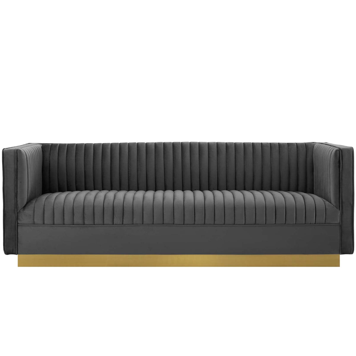Sanguine Gray Vertical Channel Tufted Performance Velvet Sofa - Ornate Home