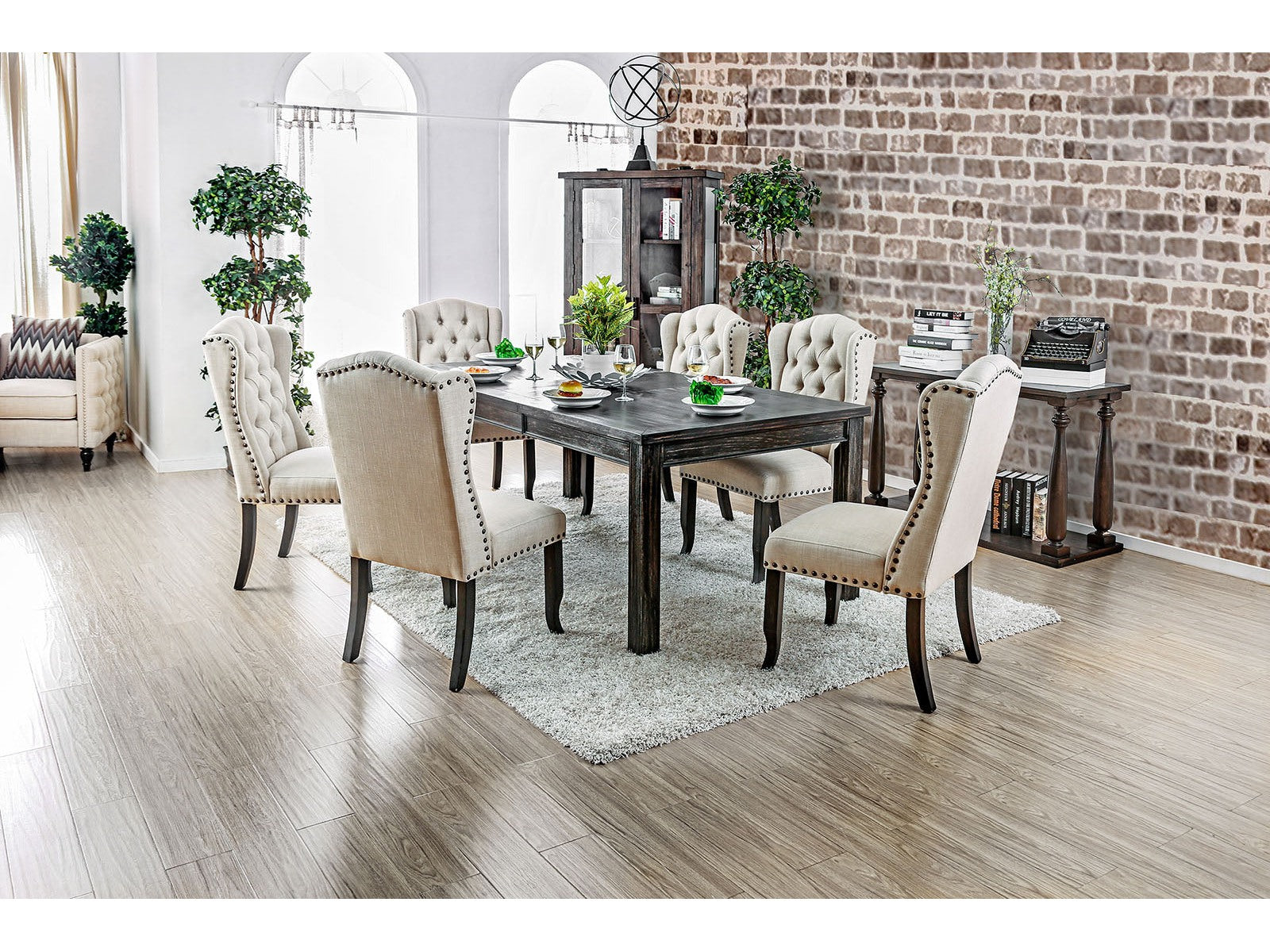 Sania III Antique Black/Beige 9 Piece Dining Set - Ornate Home