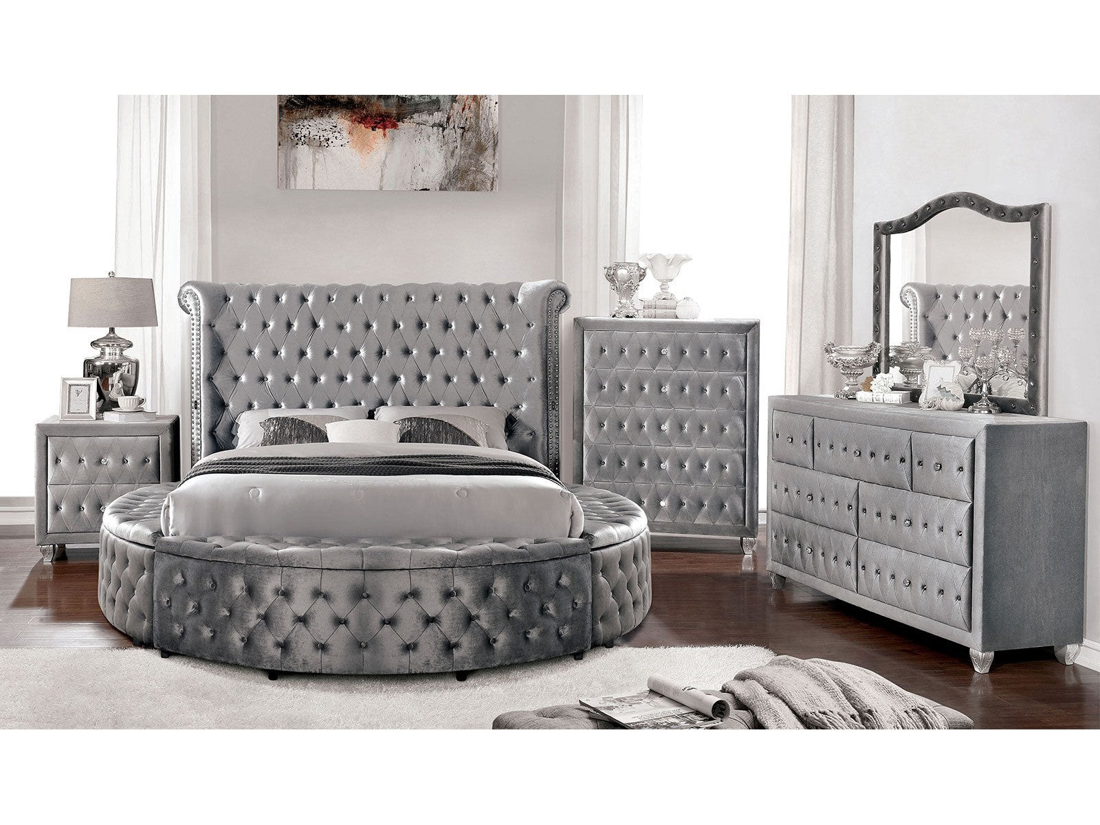 Sansom Gray 5 Pc. Queen Bedroom Set w/ Chest - Ornate Home