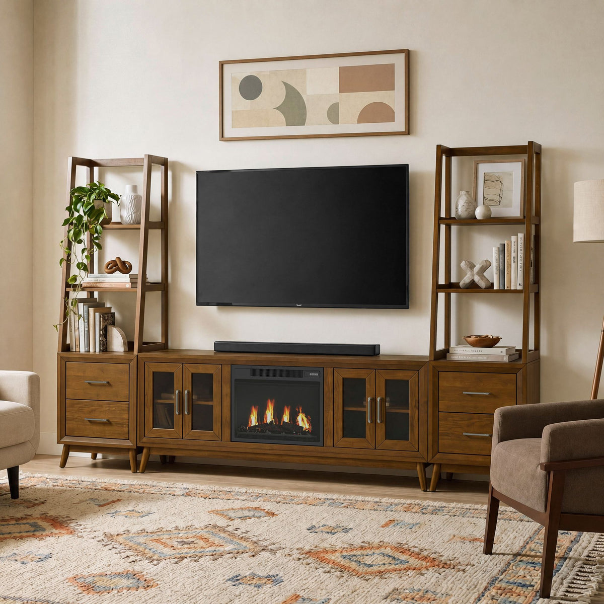 Santa Barbara Walnut 6-Piece Entertainment Center with 70" TV Console - Ornate Home