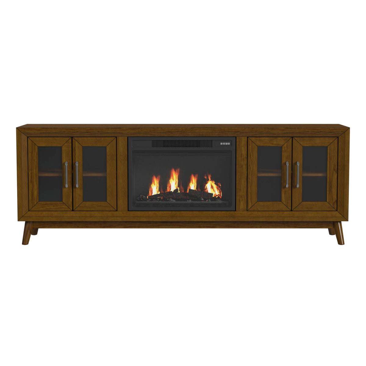 Santa Barbara Walnut 70" TV Console with 23" Fireplace Insert (Ships in 2 Boxes) - Ornate Home