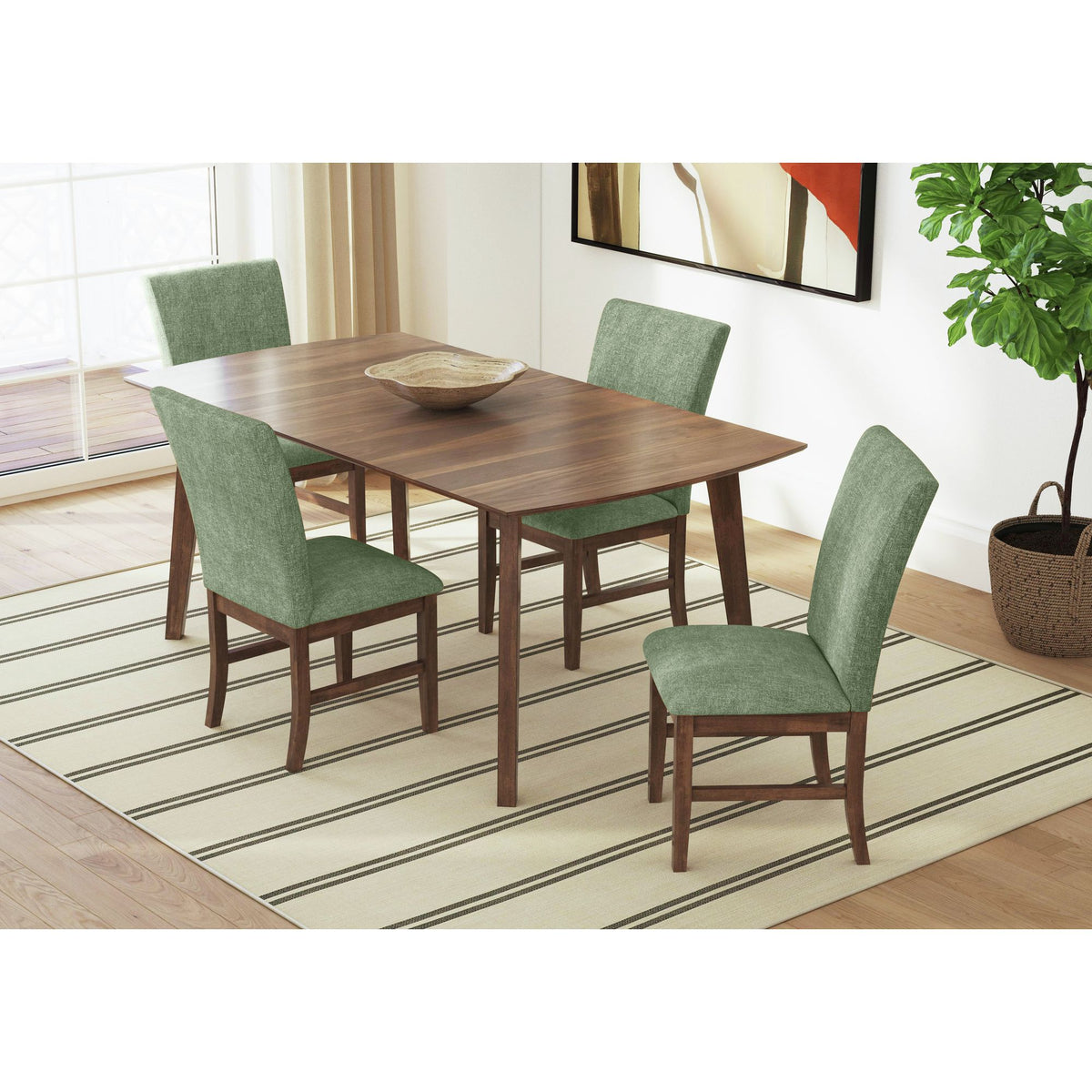 Santa Barbara Walnut/Avocado 5-Piece Standard Height Dining Set with Rectangular Table & Four Fabric Chairs - Ornate Home