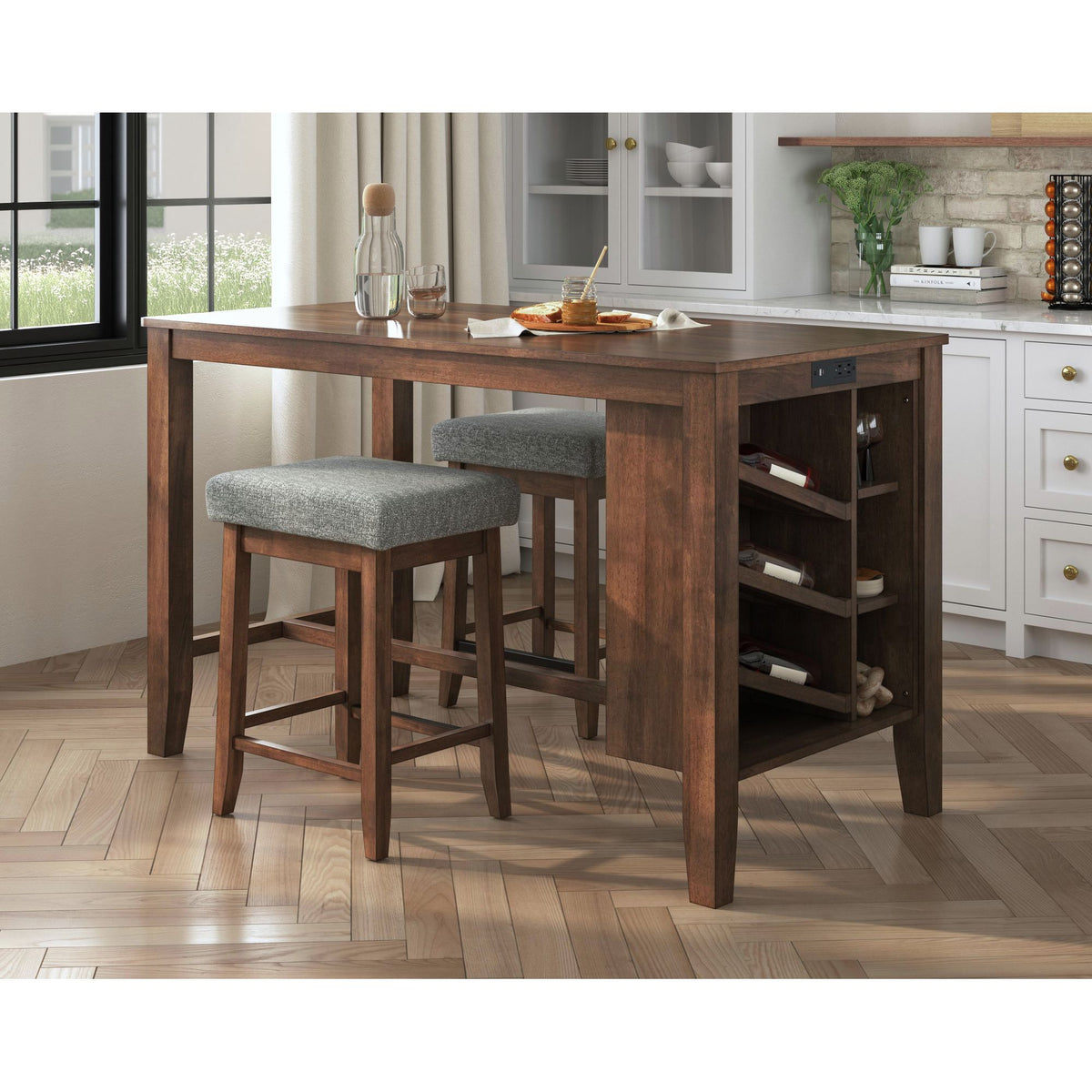 Santa Barbara Walnut/Dark Grey Kitchen Island & 2 Counter Stools - Ornate Home