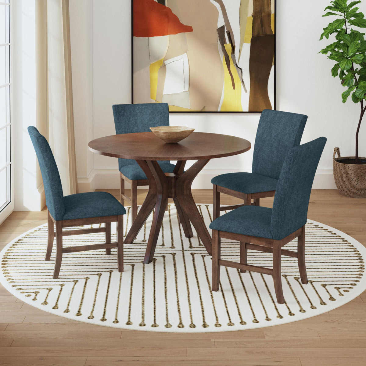 Santa Barbara Walnut/Denim Blue Dining Side Chair (Set of 2) - Ornate Home