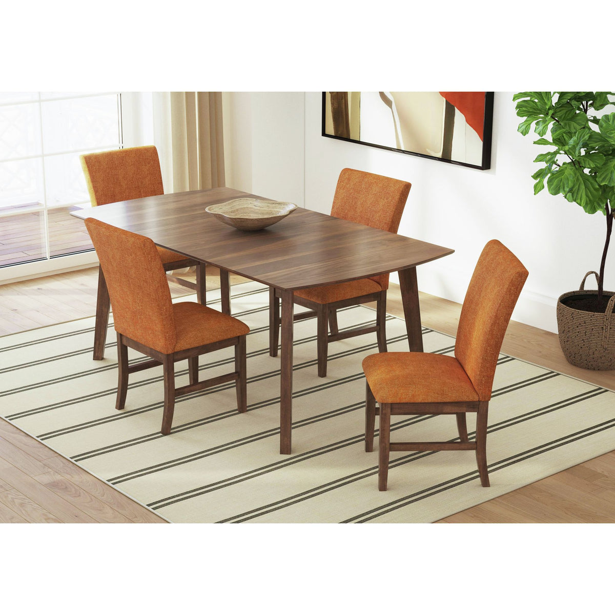 Santa Barbara Walnut/Orange 5-Piece Standard Height Dining Set with Rectangular Table & Four Fabric Chairs - Ornate Home