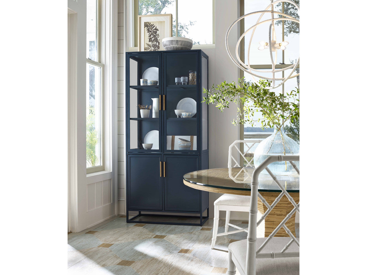 Santorini Cerulean Blue Tall Metal Kitchen Cabinet - Ornate Home