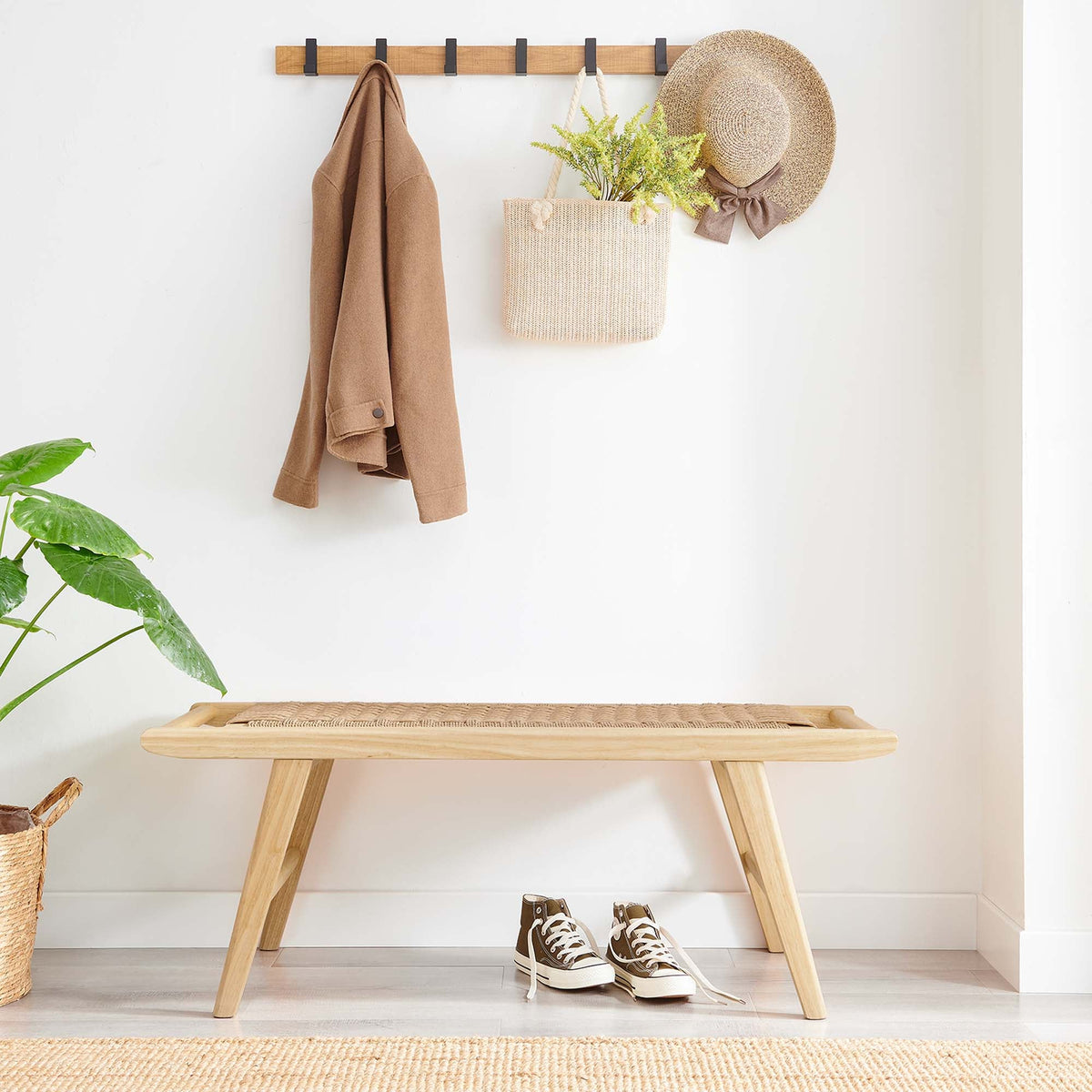 Saoirse Natural 47" Wove Rope Wood Bench - Ornate Home