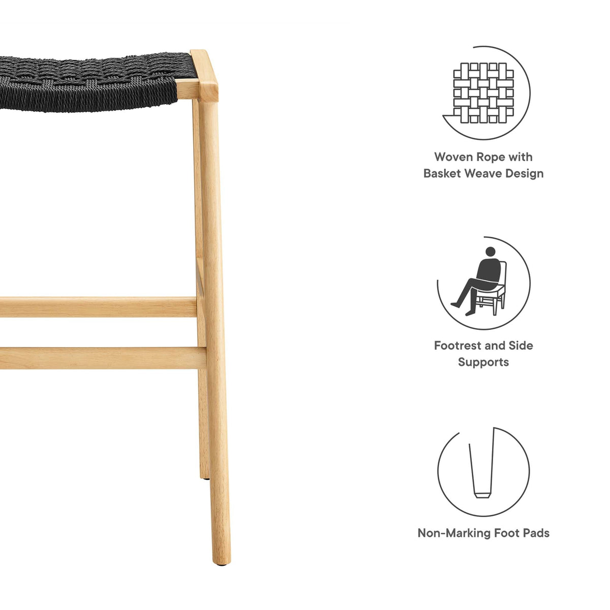 Saoirse Natural/Black Woven Rope Wood Bar Stool (Set of 2) - Ornate Home