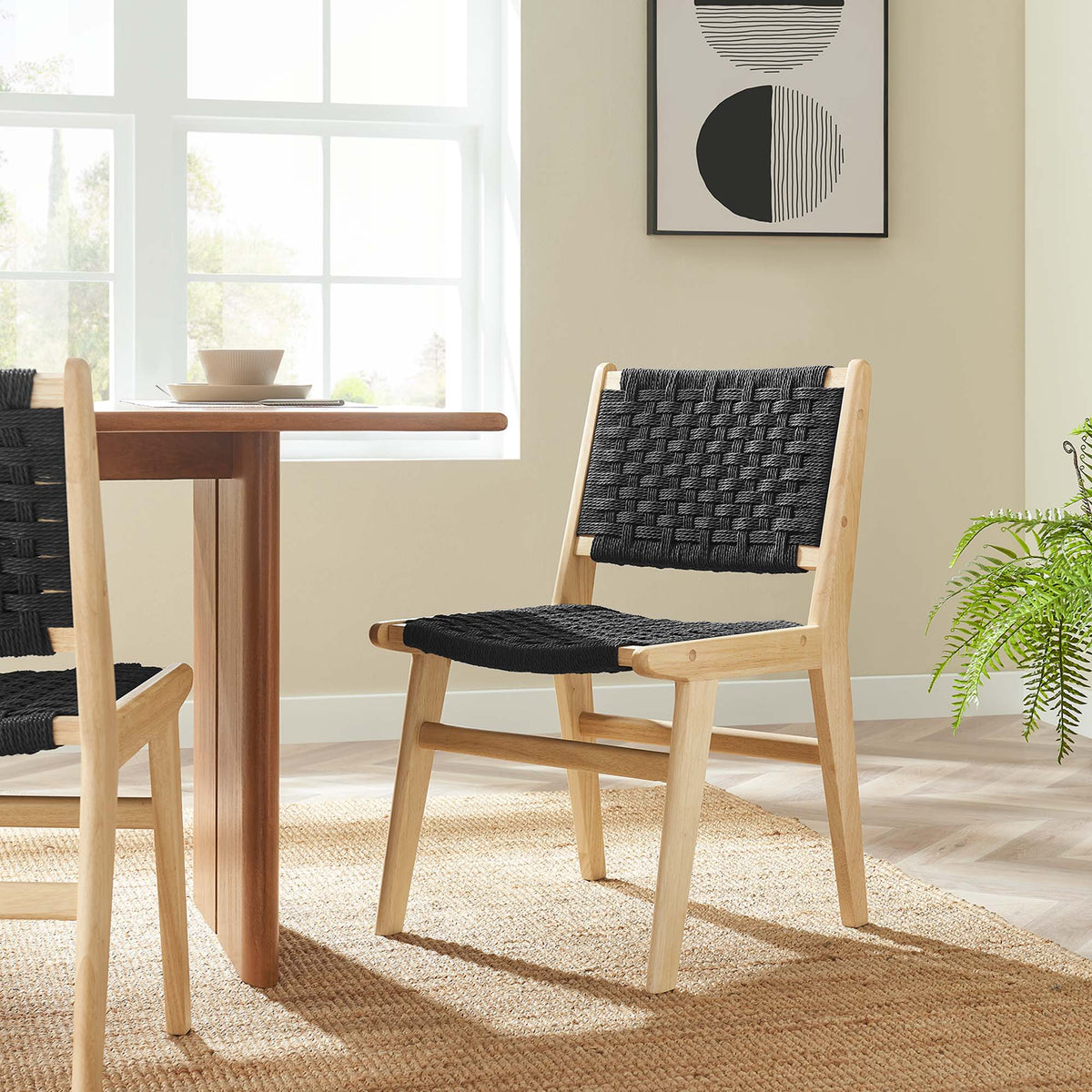 Saoirse Natural/Black Woven Rope Wood Dining Side Chair (Set of 2) - Ornate Home