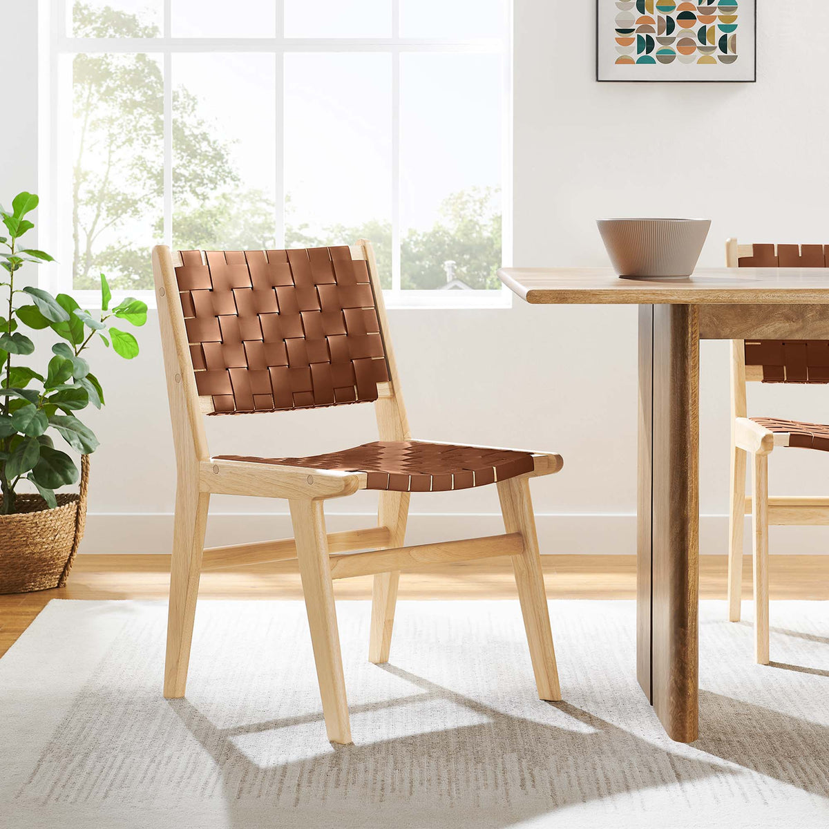 Saoirse Natural/Brown Leather Wood Dining Side Chair (Set of 2) - Ornate Home
