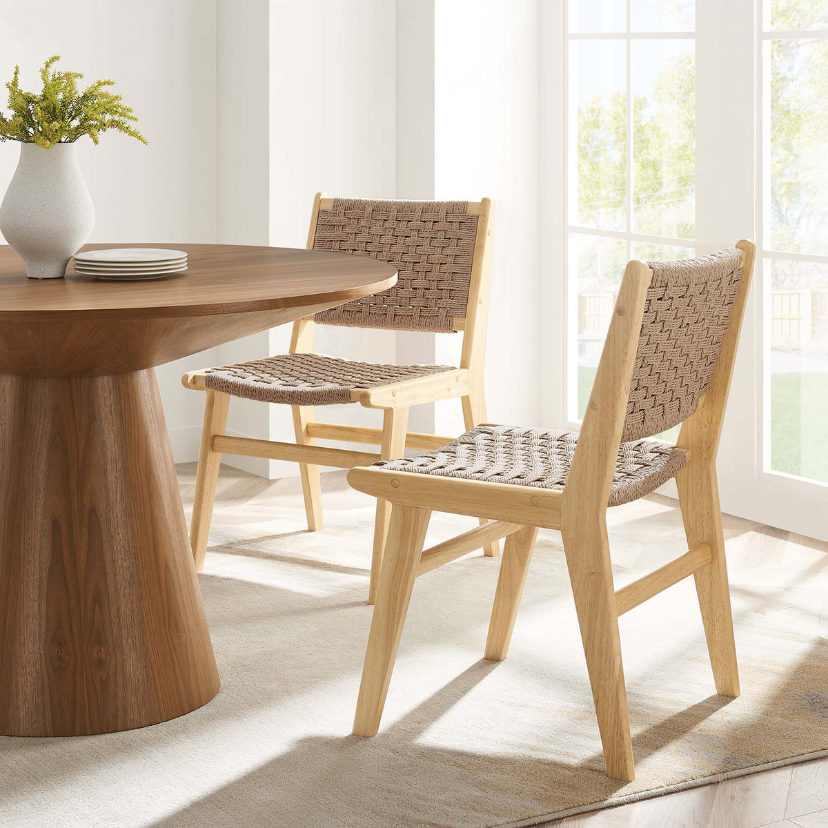 Saoirse Natural Woven Rope Wood Dining Side Chair (Set of 2) - Ornate Home