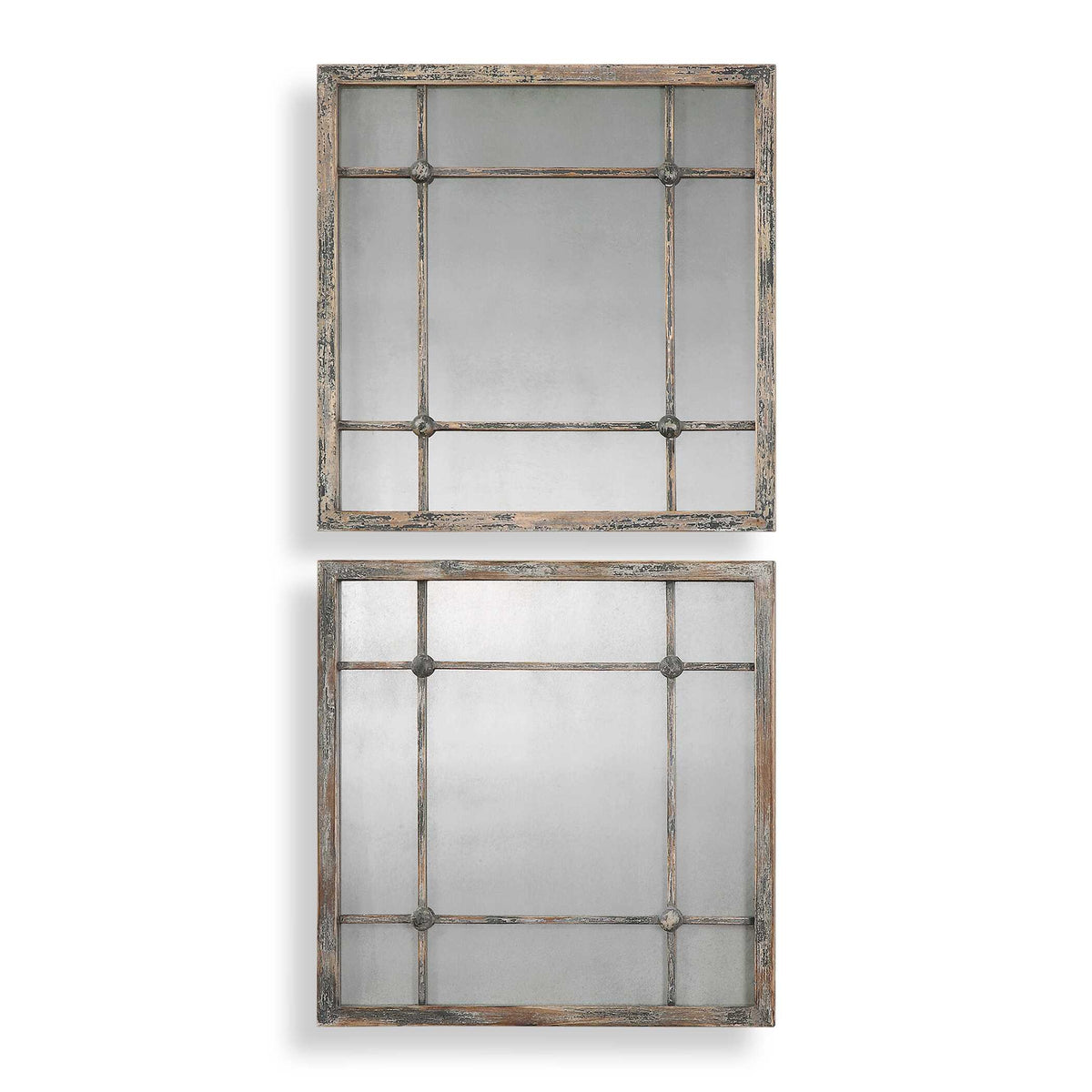 Saragano Brown/Gray/Woodtone Square Mirrors (Set of 2) - Ornate Home