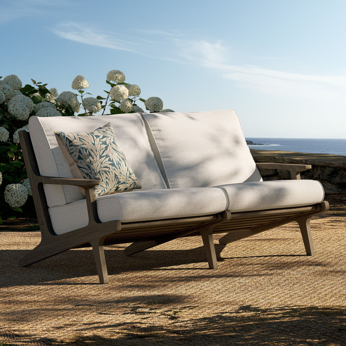 Saratoga Weathered Gray/Pebble Outdoor Patio Teak Wood Loveseat - Ornate Home