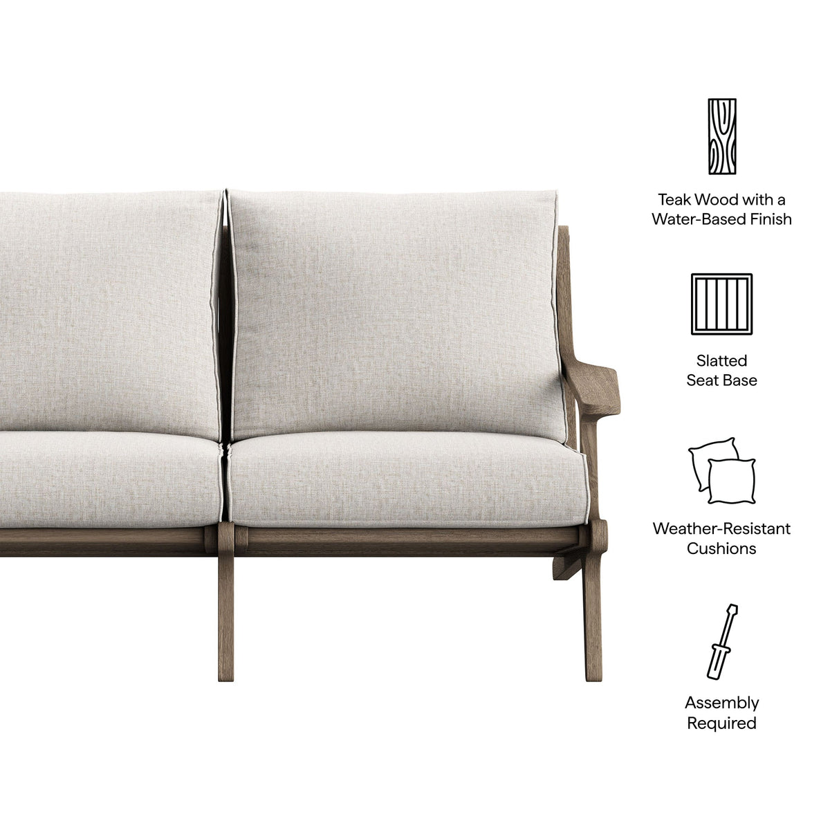 Saratoga Weathered Gray/Pebble Outdoor Patio Teak Wood Loveseat - Ornate Home