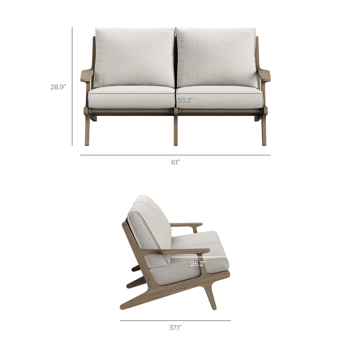 Saratoga Weathered Gray/Pebble Outdoor Patio Teak Wood Loveseat - Ornate Home