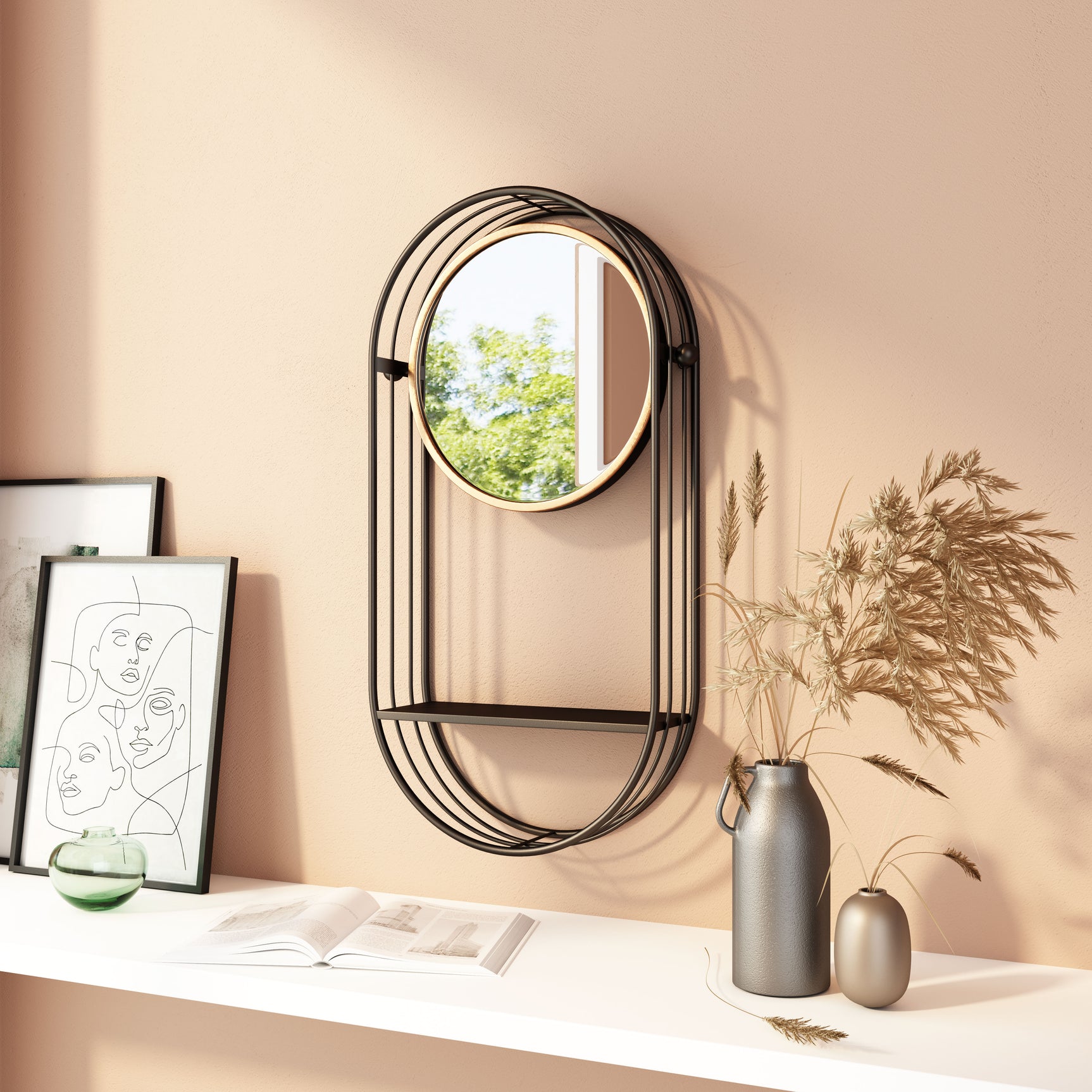 Saroni Antique Gray Mirror Shelf