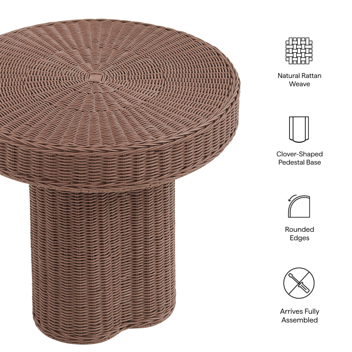 Sarova Mocha 20 Inch Natural Rattan Pedestal Side Table