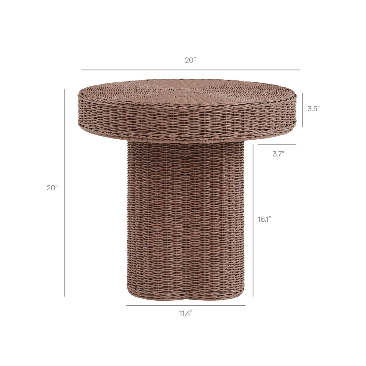 Sarova Mocha 20 Inch Natural Rattan Pedestal Side Table