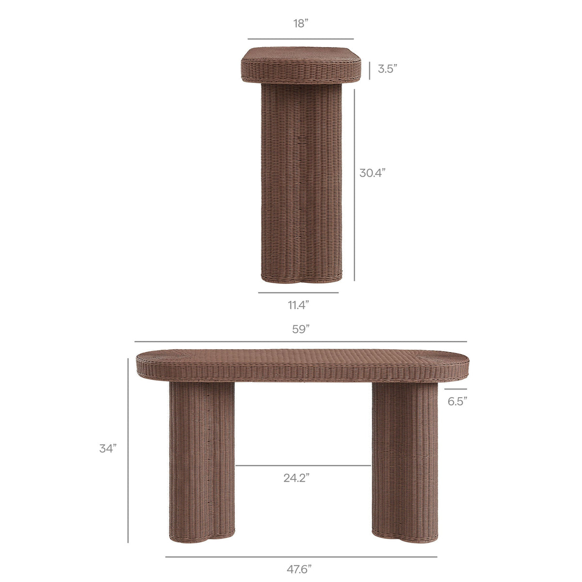 Sarova Mocha 59 Inch Natural Rattan Console Table