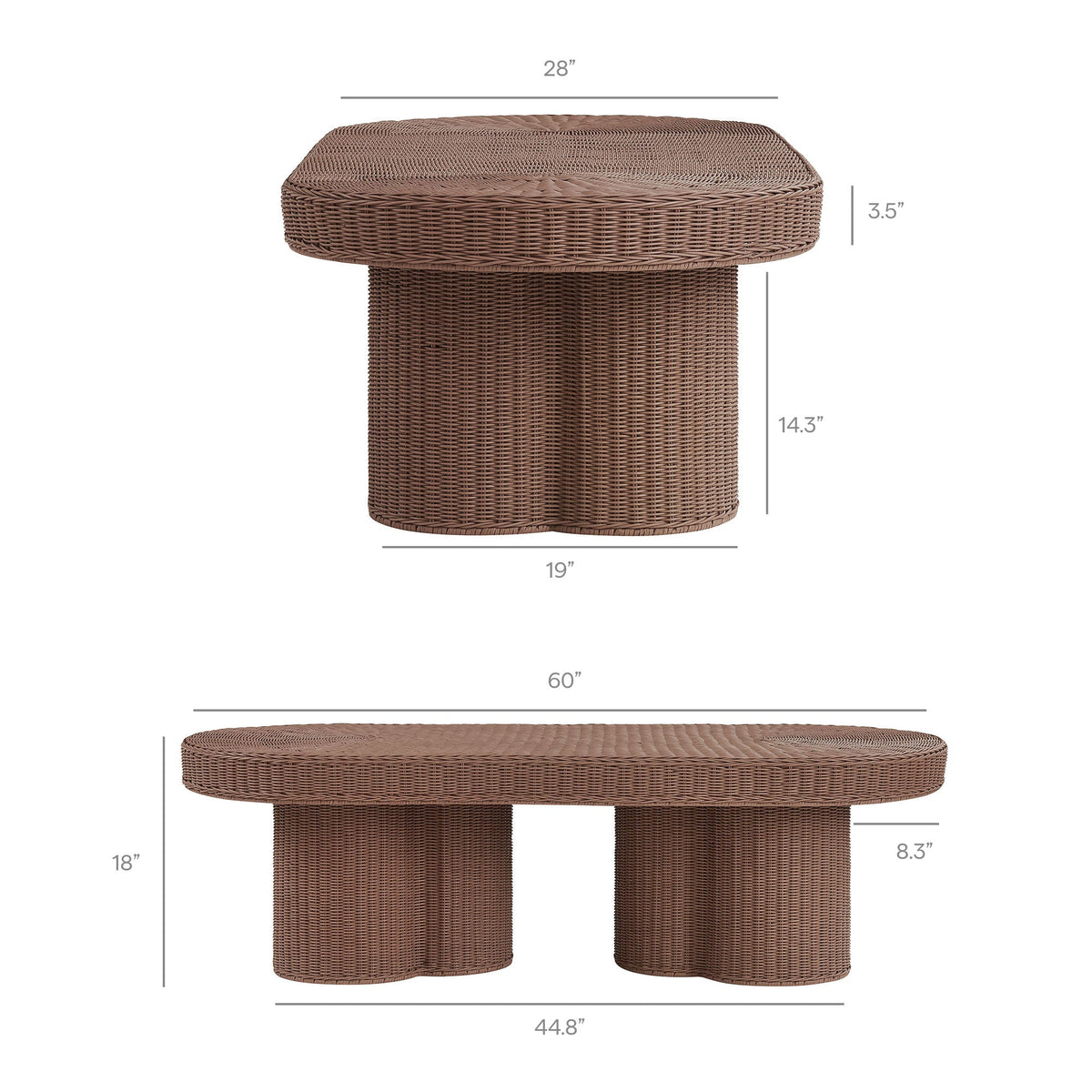 Sarova Mocha 60 Inch Natural Rattan Pedestal Coffee Table