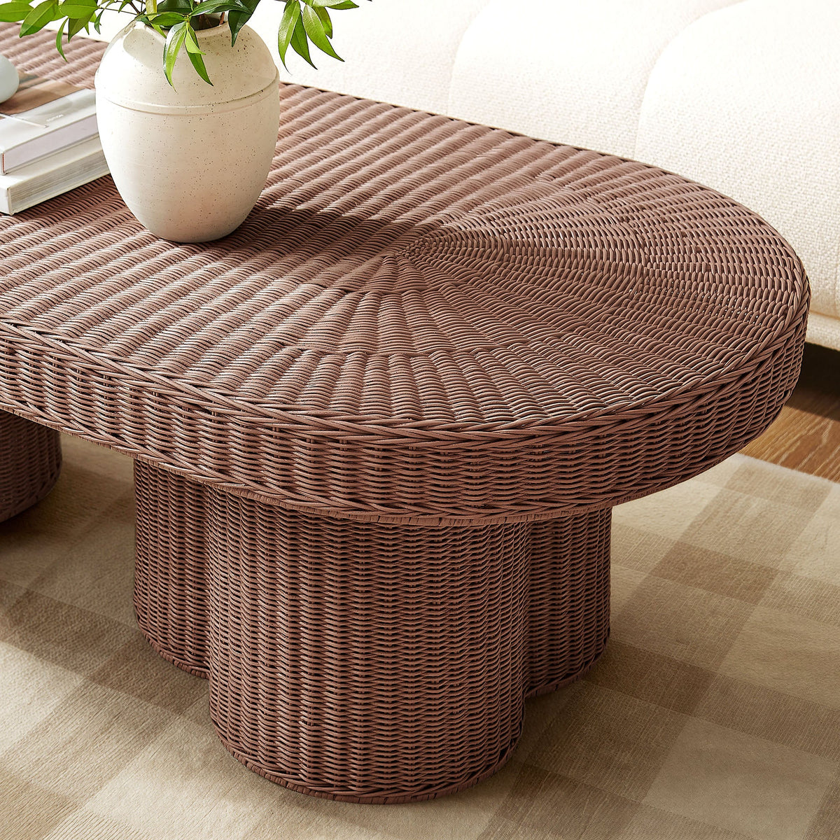 Sarova Mocha 60 Inch Natural Rattan Pedestal Coffee Table