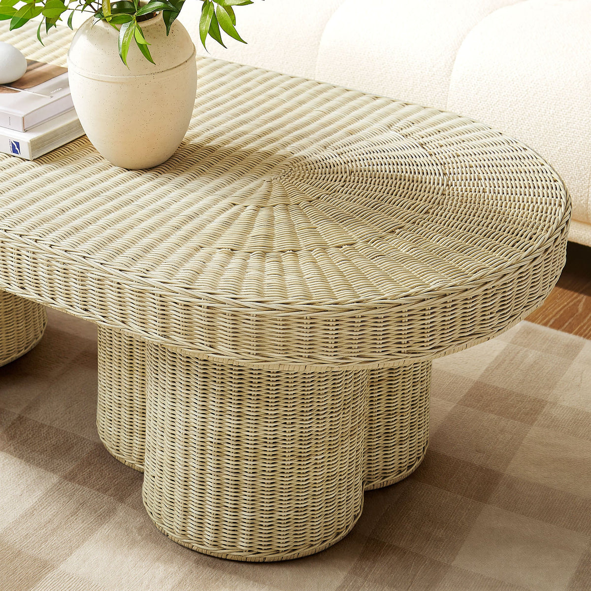Sarova Natural 60 Inch Rattan Pedestal Coffee Table - Ornate Home