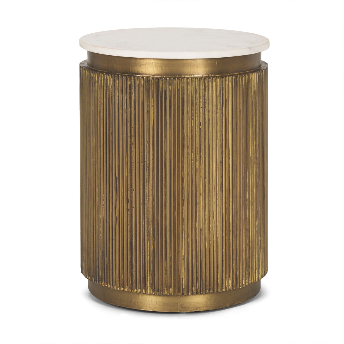 Satima White/Gold Marble Metal Round Fluted Accent Table - Ornate Home