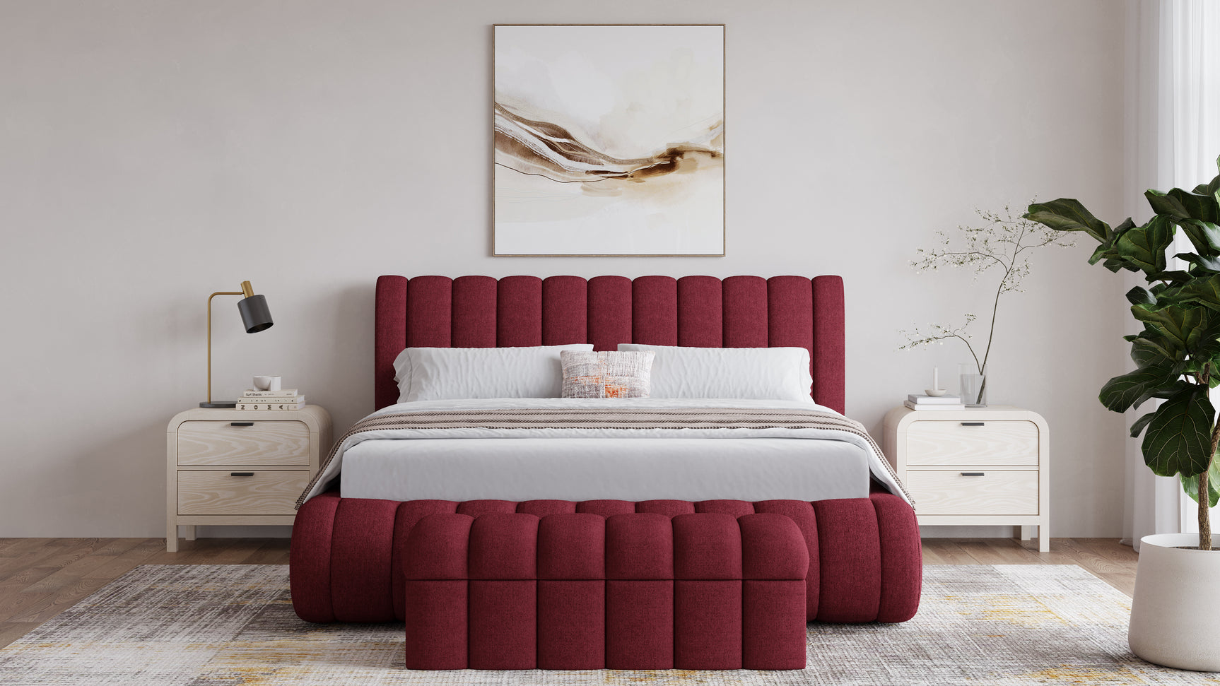 Savage Maximalist Eastern King Upholstered Bed in Ruby Chenille - Ornate Home